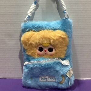 NEW CUTE YELLOW BEAR BLUE CROSSBODY CELL PHONE POUCH WITH TWO POCKETS